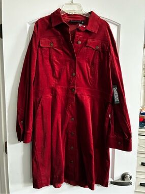 New York & Company Deep Red Corduroy Button-Front Jacket Dress